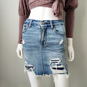 American Eagle Outfitters Curvy Hi-Rise Mini Distressed Jean Skirt, Size 00